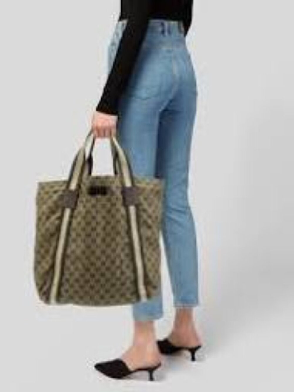 Gucci Original GG Canvas Flat Web Tote Bag Brown Monogram Model ID: 189669 EUC